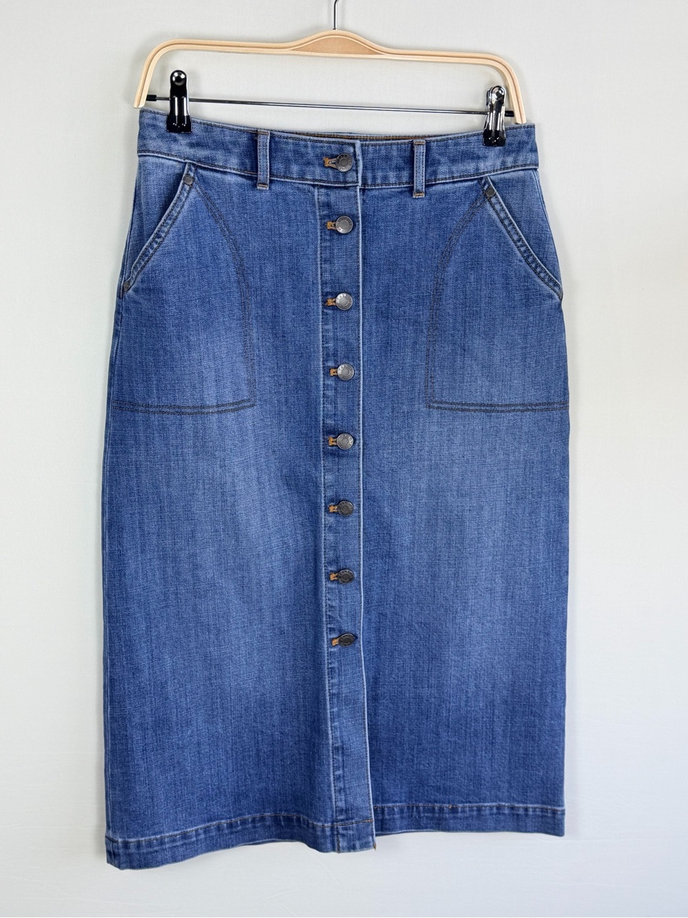 Talbots Button Front Denim Midi Skirt Size 2 Tidal Wash